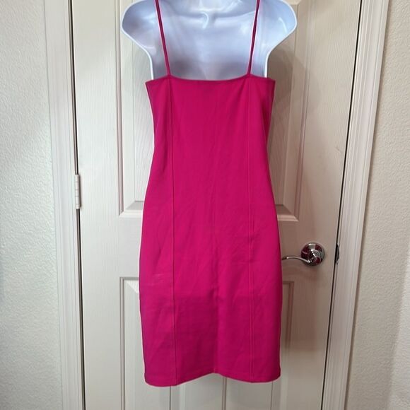 Forever 21 Dress Mini Barbie Pink SzLarge Spaghetti Strap Slimming Square Neck - Picture 5 of 7